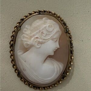 Vintage Cameo Brooch with Brass Frame